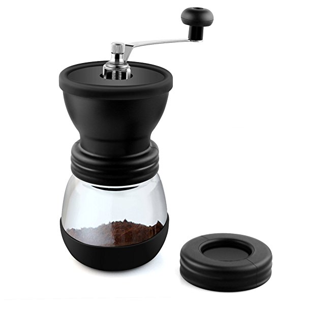 originAIM Manual Coffee Grinder, Ceramic Coffee Mill, Conical Adjustable Burr Grind with A Sealed Lid (Black)