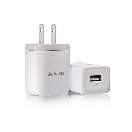 Aasama (TM) Universal 2.1A USB Wall Charger Adapter for iPhone iPad Smartphones and More (2 Pack)