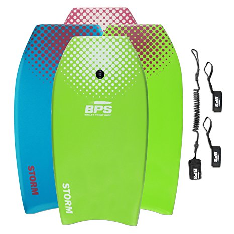 BPS STORM Bodyboard - includes PREMIUM Coiled Leash and Swim Fin Tethers (Single Board)
