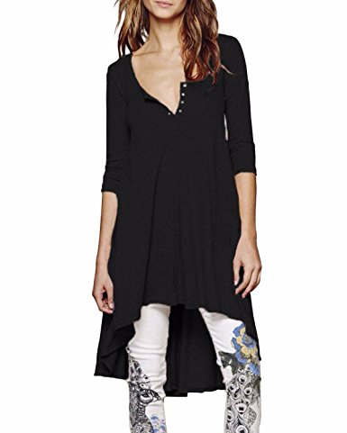 Styledome Women's Sexy Casual Loose V-neck Half Sleeve Oversize Hight Low Night Gown Dipped Top Tee Dress