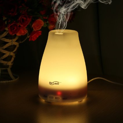 Housmile 100ml Aroma Essential Oil Diffuser Ultrasonic Cool Mist Humidifier with Waterless Auto Shut-off Mist Mode Adjustment and Color Changing LED Lights for Home Bedroom - Upgraded Version