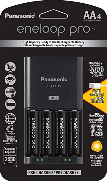 Panasonic K-KJ75KHC4BA Advanced Battery Charger with USB Charging Port and 4AA Eneloop Pro High Capacity Rechargeable Batteries