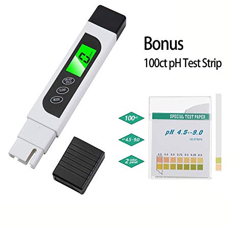 Water Quality Tester, 3 in 1 Professional TDS Meter, EC and Temperature Meter, Digital Water Quality/ Purity Tester for Tap Water, Drinking Water, Aquarium   pH Test Strips 100ct - Tests Body pH Level