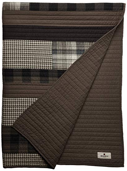 Woolrich Winter Plains Luxury Quilted Throw Taupe Gray 50x70   Plaid Premium Soft Cozy 100% Cotton For Bed, Couch or Sofa