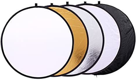 5 in 1 Photo Video Reflectors 12 inch (30cm) Collapsible Multi-Disc Light Round Photography Reflector with Bag -Translucent, Silver, Gold, White and Black