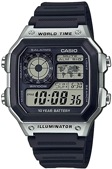 Casio Men's 10-Year Battery Japanese Quartz Watch with Resin Strap, Black, 21 (Model: AE-1200WH-1CVCF)