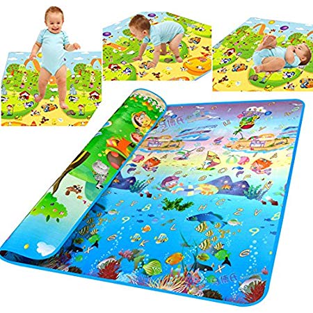 Moroly Baby Play Mat - Extra Large Thick Non-Toxic Non-Slip Waterproof Foam Floor Game Crawling Rugs - Double Sides PlayMat for Babies Toddlers and Kids (Animals and Sea)