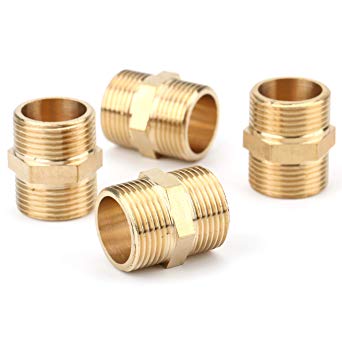 Fasmov 3/4" x 3/4" Metals Brass Pipe Fitting, Hex Nipple, Male Pipe (4 Pack)