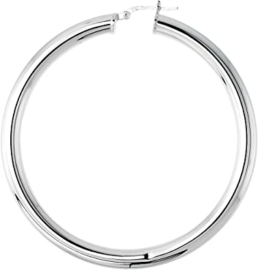 Sterling Silver 5mm Thick Tube Hoop Earrings Plain Polished Nickel Free Italy 3/4-2 3/8 inch Round
