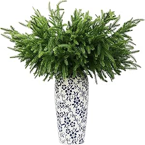 12Pcs Artificial Norfolk Pine Branches 24" Plastic Christmas Plants Decor Faux Greenery Stems Pine Picks Outdoor Faux Plants UV Resistant for Xmas Indoor, Front Porch Home Décor (12, 24inch)