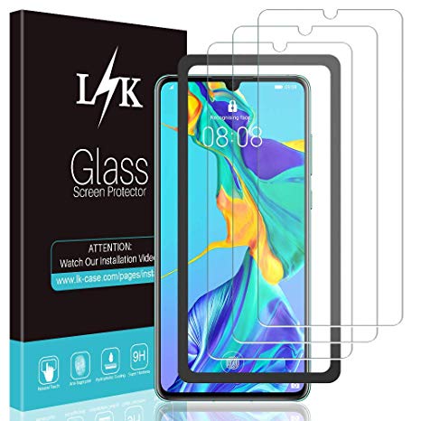 L K 3 Pack Screen Protector for Huawei P30, Tempered Glass [9H Hardness] [Case Friendly] [3D Curved] [Alignment Frame Easy Installation] [Lifetime Replacement Warranty] Screen Protective Film