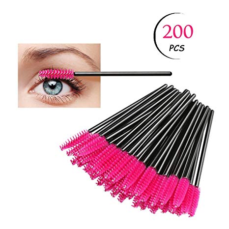TailaiMei 200pcs Disposable Eyelash Mascara Brushes Wands Applicator Makeup Eye lash Brush Kits(pink)