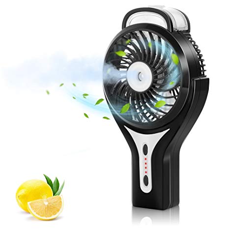 Handheld USB Misting Fan, Portable Battery Operated Rechargeable Mini Fan with Personal Cooling Humidifier & Water Spray Desk Mist Fan for Travel Outdoor and Home by Sounwill-black