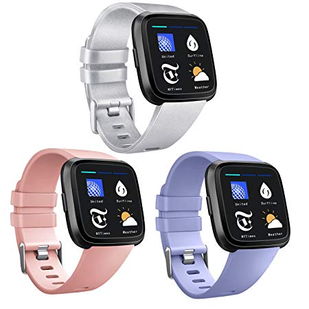 AK Bands Compatible with Fitbit Versa Bands (3 Pack), Soft Replacement Wristband Sports Waterproof Strap for Fitbit Versa Smart Watch Small Large Women Men