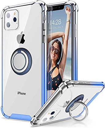 iPhone 11 Pro 5.8 Inch Case with Phone Ring Holder, Ansiwee Soft Colorful TPU Bumper Hard Clear PC Back Shock Drop Proof Durable Protective Cover Cases for Apple iPhone 11 Pro (Clear Blue)