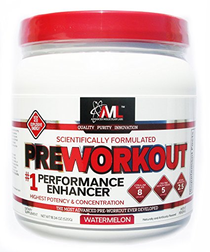 Advanced Molecular Labs Preworkout, Watermelon Flavor, 520 Grams - Train Harder, Train Longer - with 8g Citrulline Malate, 5g Creatine and 2.5g Betaine