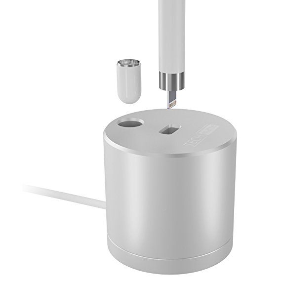 TechMatte Apple Pencil Stand, Apple Pencil Aluminum Charging Dock/Stand with Built-in Charging Cable (1.5 Meters, Silver)