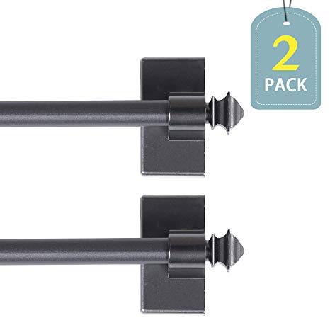 H.VERSAILTEX 9-16 Inch Adjustable Magnetic Curtain Rods with Square Ends for Small Windows, 1/2" Diameter, Pewter Finish, 2 Packs