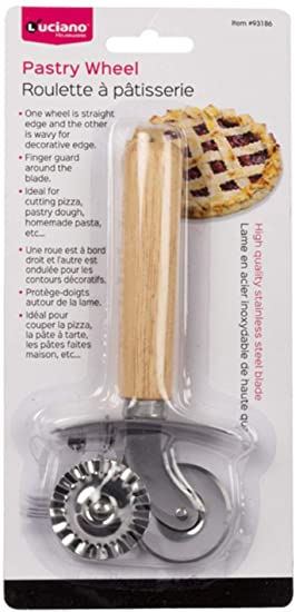 Double-Blade Pastry Ravioli Pasta Dough Cutter Crimper Wheel with Wooden Handle