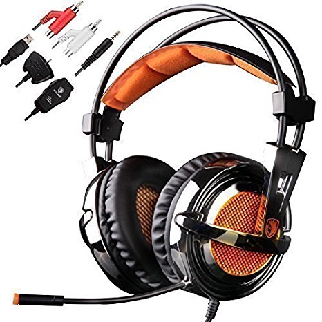 Sades SA928 Gaming headset Stereo Gaming Headset, Improved Version Gaming Headphone Over-Ear Headphone with Microphone for Xbox360 XboxOne PlayStation3 PlayStation 4 Mac Laptop PC Black Orange