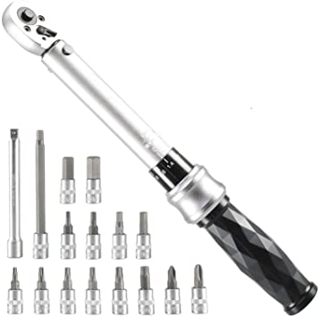 CyclingDeal VENZO Bicycle Bike 1/4 Inch Driver - Torque Wrench Allen Key Tools Socket Set Kit 5-25Nm or 44.25-221 inch pounds - Small Adjustable