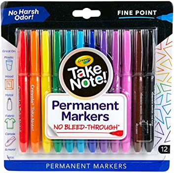 Crayola Take Note Permanent Markers, Fine Point, School Supplies, 12 Count