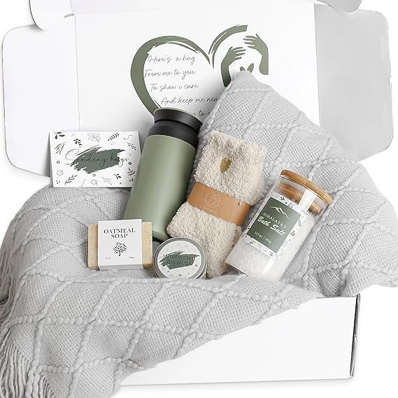 Get Well Soon Gifts for Women, Self Care Gifts for Women, Care Package, Relaxing Inspirational Gifts for Women, Sympathy Gift Basket, Bereavement Gift, Encouragement Gift, Sending a Hug (Grey)