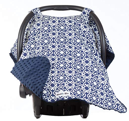 Carseat Canopy with Navy Minky - Car Seat Canopy for Popular Baby Carseat Models. Breathable Soft Navy Minky Fleece Fabric.