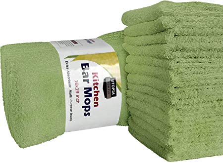 Utopia Towels - 12 Pack Kitchen Bar Mops Towels - 16 x 19 Inches - Bar Towels and Cleaning Towels, Sage Green