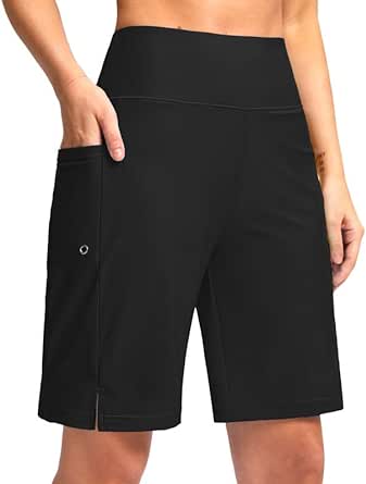 G Gradual Women's 9" Long Swim Board Shorts with Pockets High Waisted Knee Length Beach Swimming Shorts for Women with Liner