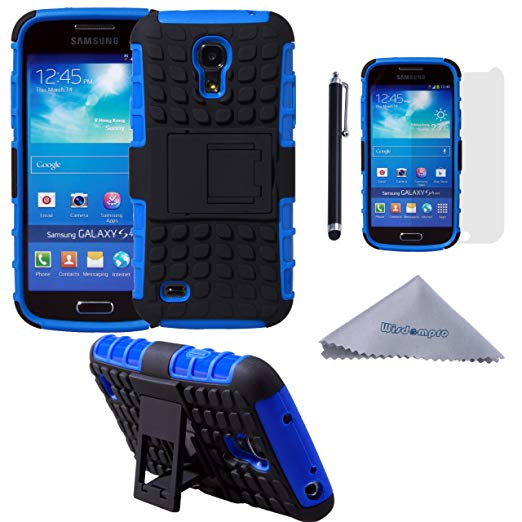 Wisdompro Galaxy S4 Mini Case, [2 Piece in 1] Dual Layers [Heavy Duty] Hard Soft Hybrid Rugged Protective Case with [Foldable Kickstand] for Samsung Galaxy S4 Mini (NOT S4 Fit) - Blue/Black