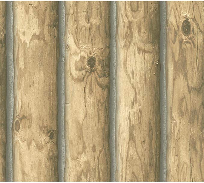 York Wallcoverings Lake Forest Lodge Mountain Logs Removable Wallpaper, Light Brown