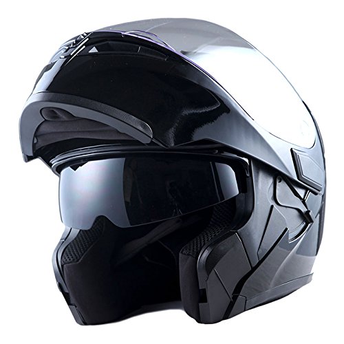 1Storm Adult Motorcycle Modular Full Face Helmet Flip up Dual Visor Sun Shield: HB89 Glossy Black