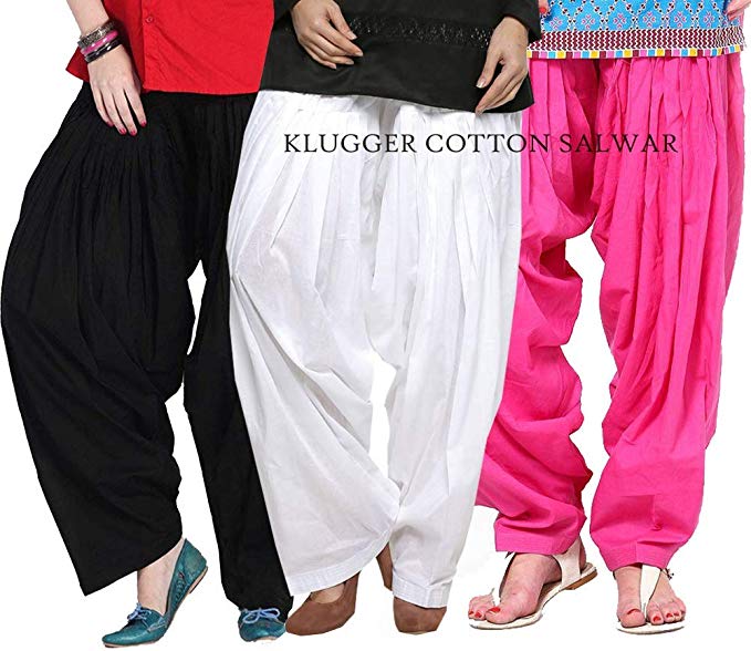 Klugger Women's Cotton Patiala Salwar Combo (Pack-3) White,Black,Pink