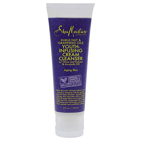 Shea Moisture Kukui Nut & Grapeseed Oils Youth-Infusing Cream Cleanser for Unisex, 4 Ounce