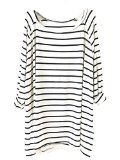 Sheinside Womens White Black Striped Loose T-Shirt