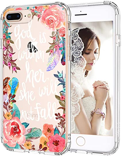 MOSNOVO iPhone 8 Plus Case, iPhone 7 Plus Case Clear, Floral Flower with Christian Quote Pattern Printed Clear Design Transparent Plastic Back Case with TPU Bumper Protective Case Cover for iPhone 7 P