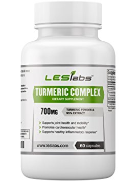 LES Labs Turmeric Curcumin, Non-GMO Supplement with BioPerine & 95% Curcuminoids Extract, 700mg, 60 Capsules