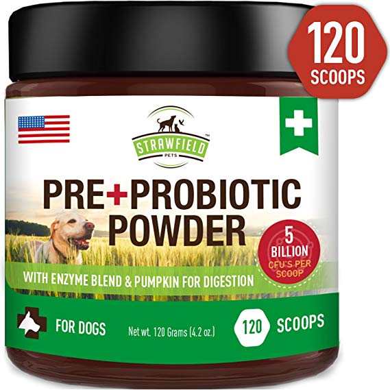 Probiotics for Dogs   Digestive Enzymes, Prebiotics, Pumpkin - 120 Grams 5 Billion CFU - Dog Probiotic Powder Supplement for Pet Allergy Relief, Constipation Immune Support Diarrhea Upset Stomach, USA