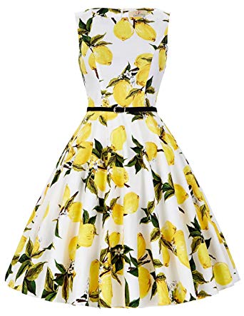 GRACE KARIN Boatneck Sleeveless Vintage Tea Dress with Belt