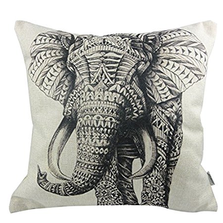 LAZAMYASA Cotton Linen Decorative Throw Pillow Case Cushion Cover Cute Elephant Pillowcase 18 "X 18 "