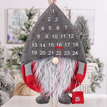 Ewolee Christmas Advent Calendar, Swedish Tomte Santa Gnome Countdown Calendar 2023 with 25 Days Pockets for Xmas Home Office Door Wall Decor (Gray)