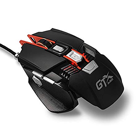 Ajazz GTX Wired Gaming Mouse, Adjustable Wrist Support and Counterweight, 7 Programmable Buttons, Special Gaming Side Button, Aluminum Framework, RGB Backlit Ergonomic Mechanical Computer Mic, Black