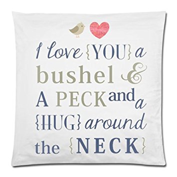 Romantic Love Quotes I Love You a Bushel and a Peck and a Hug Around the Neck Cushion Case - Square Pillowcase Cushion Case Throw Pillow Cover with Invisible Zipper Closure - 18x18 inches, One-sided Print