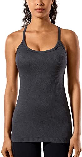 CRZ YOGA Seamless Workout Tank Tops for Women Racerback Athletic Camisole Sports Shirts with Built in Bra