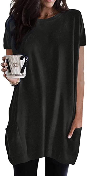 Asvivid Long Sleeve/Short Sleeve Tunic Tops for Women Casual Loose Pullover Crewneck Fall Tops with Pockets