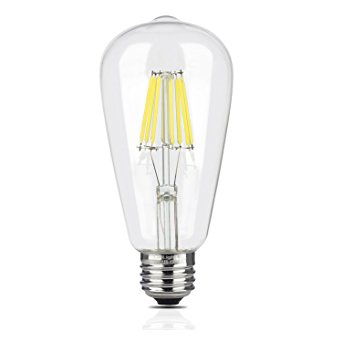 CRLight 8W Edison Style Vintage LED Filament Light Bulb, 6000K Daylight (Cold White and VERY BRIGHT) 800LM, E26 Medium Base Lamp, ST21(ST64) Antique Shape, 80W Equivalent, Non-dimmable