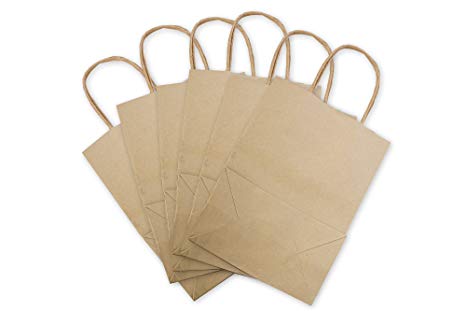 Premium Brown Kraft Paper Bag Set By Oasis Creations - 5.25"x3.25"x8" - 50 PC Eco Friendly - Twisted Handles - Ideal for Gift, Party, Baby Shower, Weddings, Lunch & More