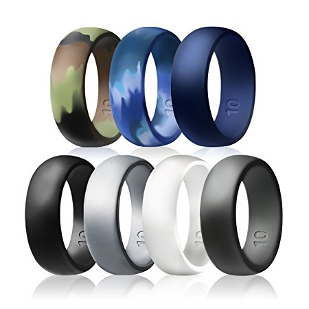 Silicone Wedding Rings,Wedding Bands For Men by Egnaro,7 Rings Pack-Size 8 to 12-Designed for Active Men, Athletes,Comfortable,Skin Safe,stylish