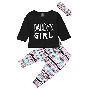 Infant Baby Girls Long Sleeve Daddy's Girl T Shirts Tops Long Pants Toddler Girls Outfit